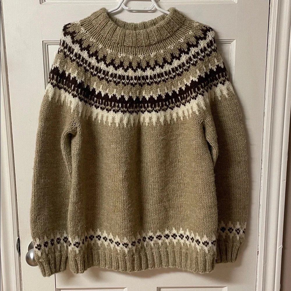 Handmade wool knit fair isle unisex sweater men’s size medium women’s large - Picture 1 of 15